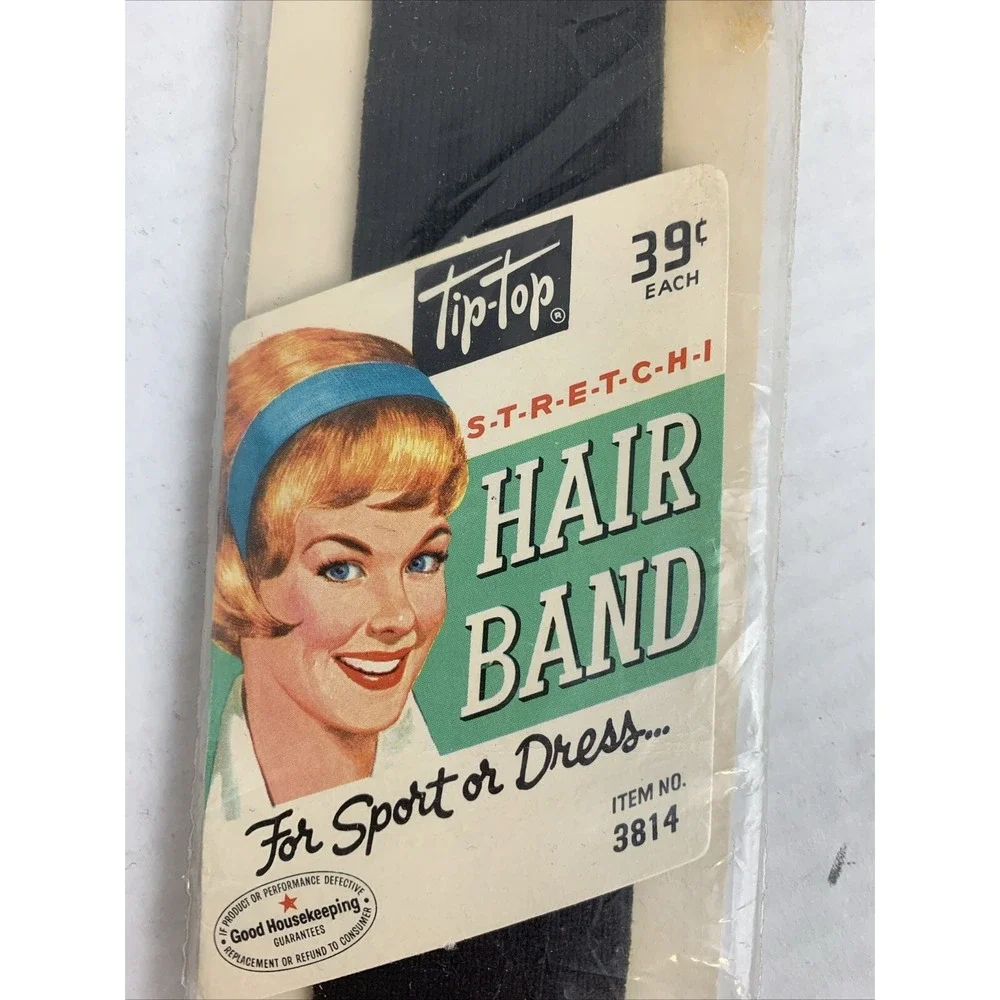 Tip•Top‎ Headband Black Adult Size #3814 Hair Band Retro 1960 Vintage Stretchy